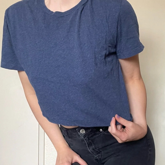 Custom cropped Gap french navy blue t shirt minimalist basic top - Picture 3 of 8